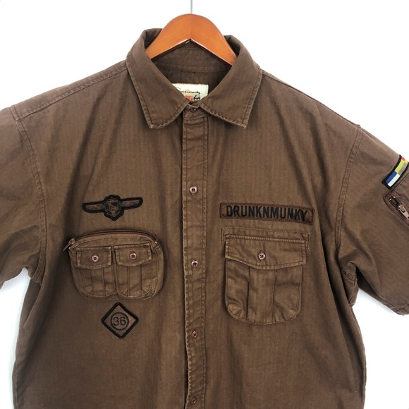 DrunknMunky Brown Button Down Shirt XL - Picture 2 of 8